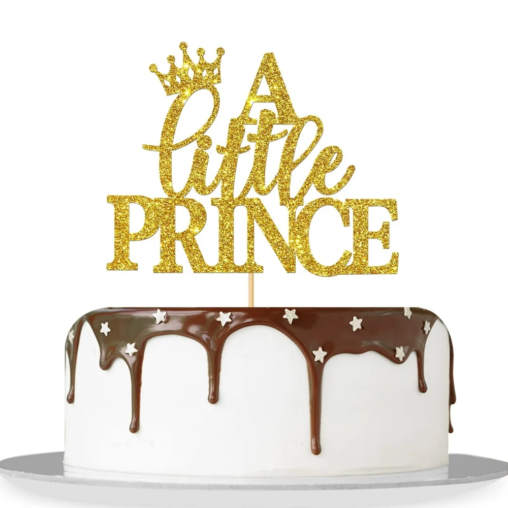 Gold Glitter 'A Little Prince' Cake Topper